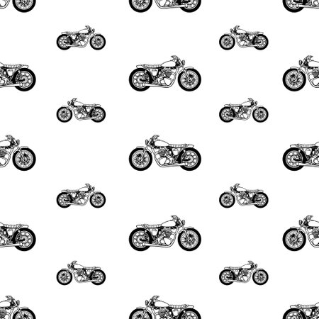 seamless vector Pattern with motorbike silhouettes over white backgroundのイラスト素材