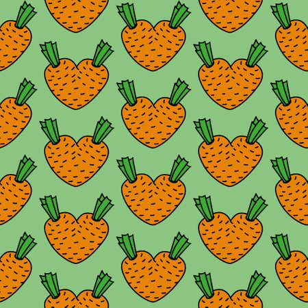 Food creative background Carrot seamless pattern. Hand drawn vegetables texture Carrot design on green. Vectorのイラスト素材