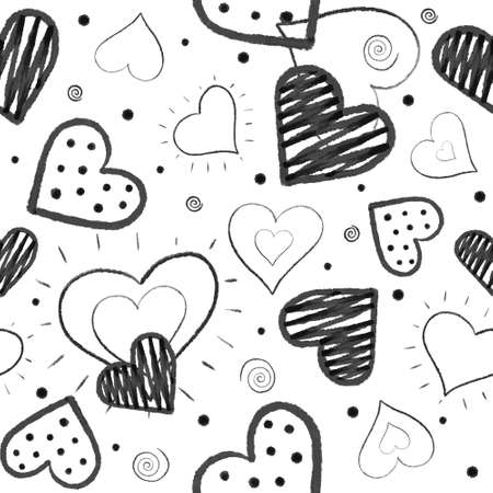 Love hearts seamless pattern. Doodle heart. Romantic background. Vector illustrationのイラスト素材