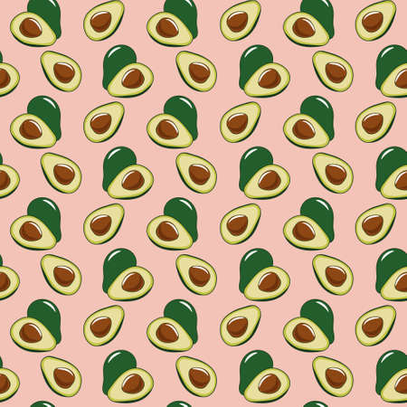 Vector seamless pattern with avocado fruit on a pink backgroundのイラスト素材
