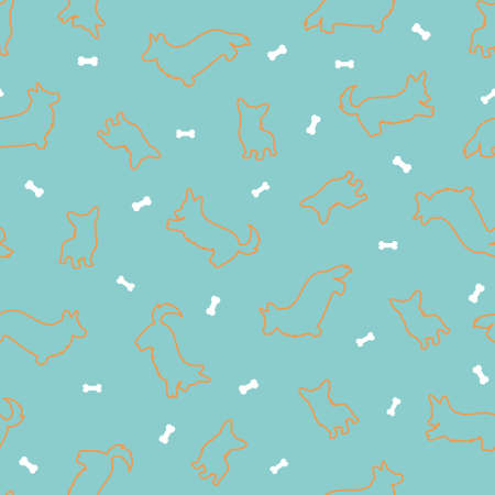 seamless vector pattern with corgi. golden outline silhouette on a turquoise backgroundのイラスト素材