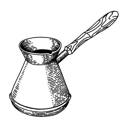 sketch, vector illustration Turkish Coffee, black coffee, flavored coffee, making coffee in turk.のイラスト素材