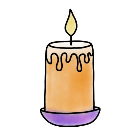 Cute candle on a white background. Magic, witchcraft, romantic date, love, celebration. Hand drawn isolated single illustration.の写真素材