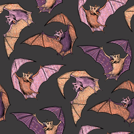 pattern with bats, on a dark background, wings with an ornament. a beautiful pattern for halloween.の写真素材