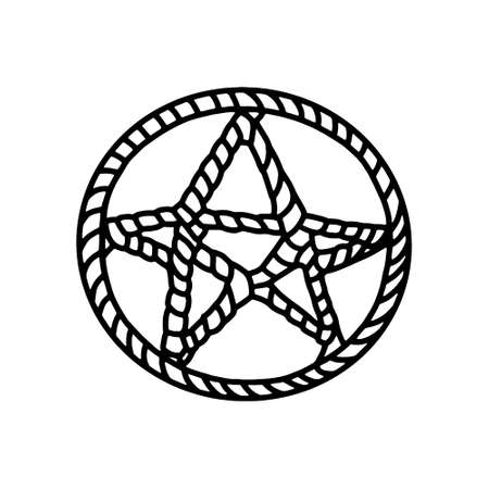 Pentagram symbol. Magic pentacle circle. Mystic and occult symbols. Halloween and esoteric witchcraft. Hand drawn sketch vector line.のイラスト素材
