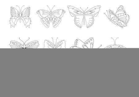 set of butterflies silhouettes isolated on white background in vector format very easy to edit, individual objects.のイラスト素材