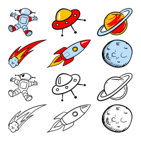 set of space elements, children's drawing, vector.のイラスト素材