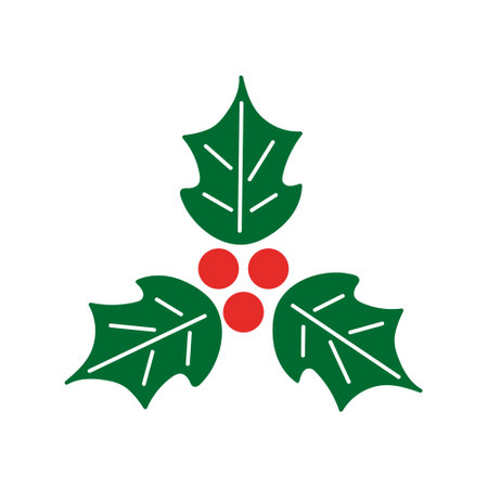 color holly icon, christmas symbols isolatedのイラスト素材
