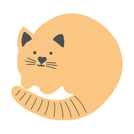 vector cartoon drawn doodle cat, cute and funny, isolated.のイラスト素材