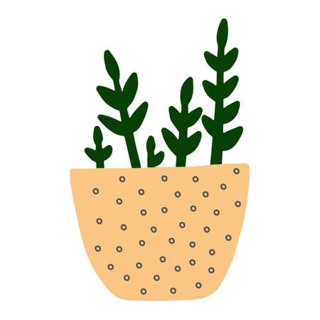 vector doodle flower pot with plant color isolated.のイラスト素材