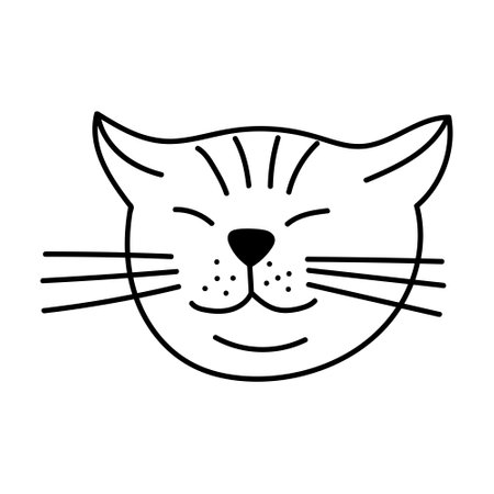 vector cartoon drawn doodle cat head, cute and funny, isolated.のイラスト素材