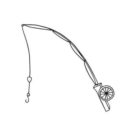 vector doodle fishing rod icon with a reel, fishing. isolated.のイラスト素材