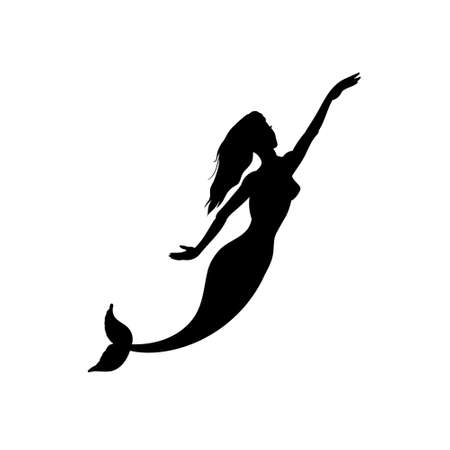 vector silhouette of a mermaid, beautiful with long hair, black silhouette isolatedのイラスト素材