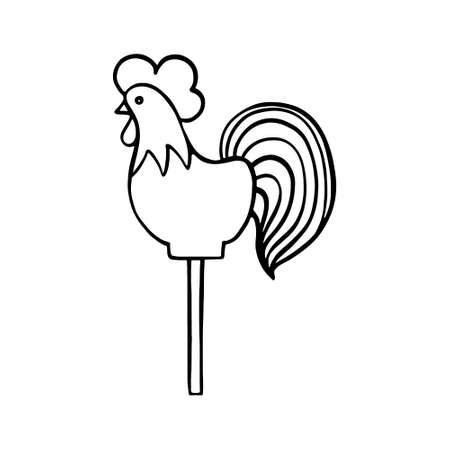 vector icon lollipop cockerel doodle, russian culture. Outline on white isolated backgroundのイラスト素材
