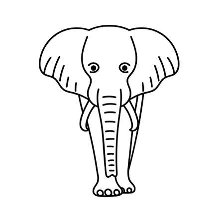 indian asian elephant, vector doodle illustration, contour drawingのイラスト素材