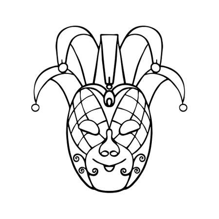 Single vector  carnival mask. The mask of harlequin. Mardi Gras festival, masquerade. doodle, contour Isolated on a white backgroundのイラスト素材