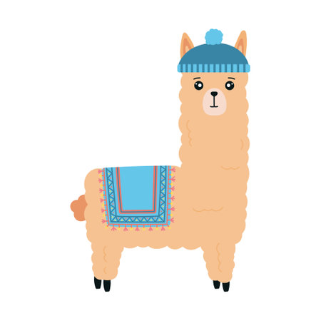 Cute llama alpaca vector graphic design. Llama character illustration for nursery design, poster, greeting card or logoのイラスト素材