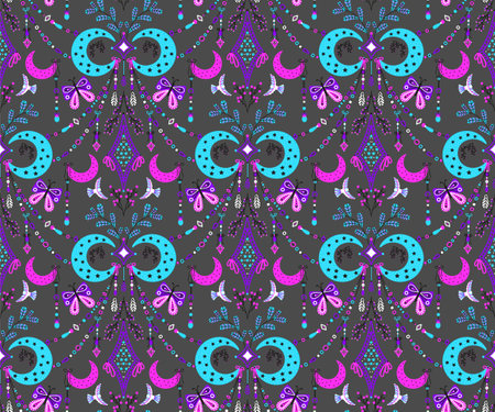 Vector seamless pattern with celestial mystic esoteric magic elements.のイラスト素材