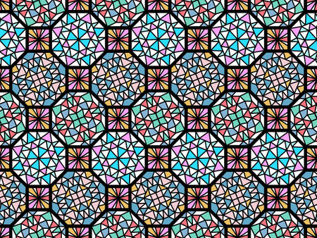 Vector illustration of stained-glass window ornamental eastern colorful arabic pattern, kaleidoscopeのイラスト素材