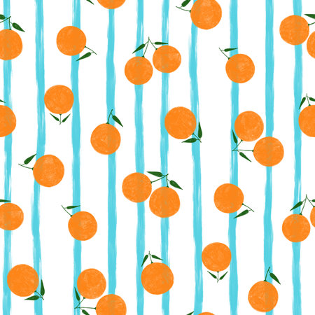 Seamless pattern with cute tropical fruit orange. Cute summer background for fabrics, decorative paper, textile print. Templates for celebration, ads, branding, banner, cover, label, posterの写真素材