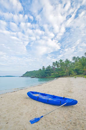 Kayak on the tropical beachの写真素材