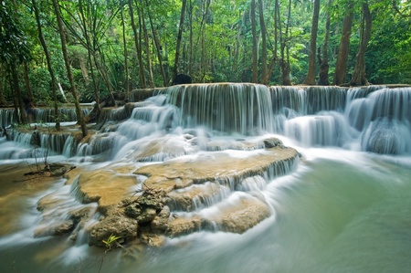 Huay mae kamin waterfall in Sri nakarin dam national park, Thailandの写真素材