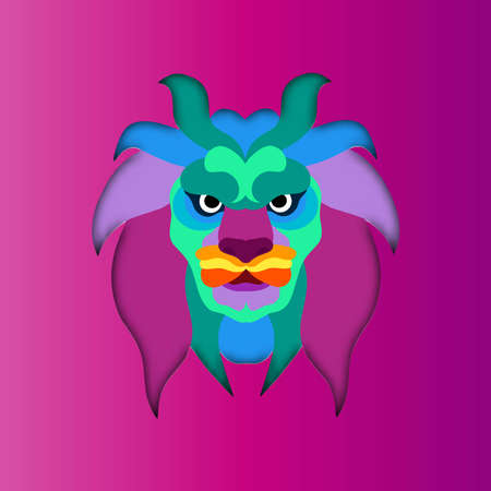 cartoon lion in trendy craft paper graphic style. Modern design for advertising, branding, greeting cards, covers, posters, banners. Vector illustrationのイラスト素材