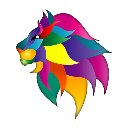 cartoon lion in trendy craft paper graphic style. Modern design for advertising, branding, greeting cards, covers, posters, banners. Vector illustrationのイラスト素材