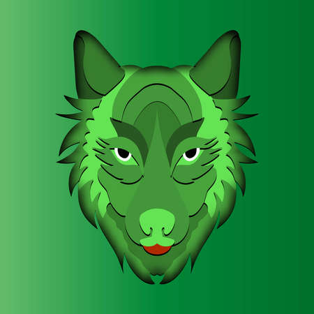 cartoon wolf in trendy craft paper graphic style. Modern design for advertising, branding, greeting cards, covers, posters, banners. Vector illustrationのイラスト素材
