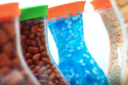 Blue jelly in a bottleの写真素材