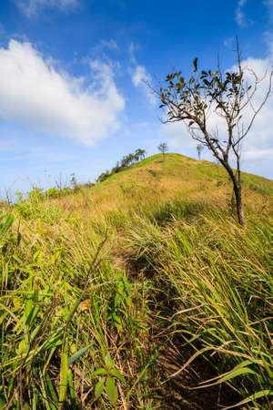 trails on the mountain peak  and blue skyの写真素材