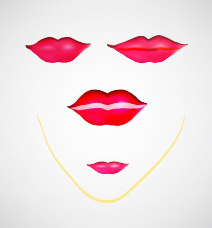 red lips, a gesture isolated on white background various facial expressions.のイラスト素材