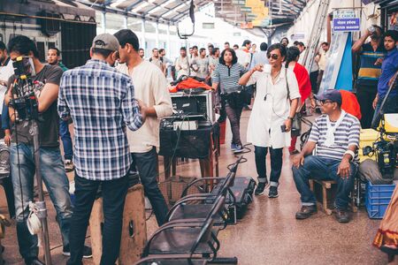 Professional video advertising, video shooting scene at Vasco da Gama railway station, Goa, India.のeditorial素材