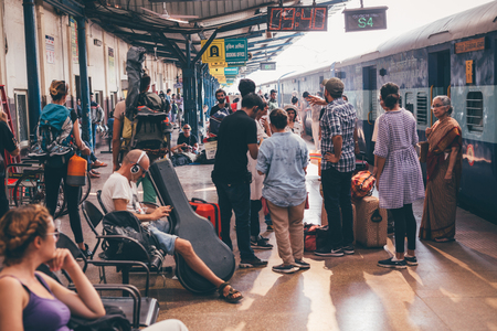 Professional video advertising, video shooting scene at Vasco da Gama railway station, Goa, India.のeditorial素材