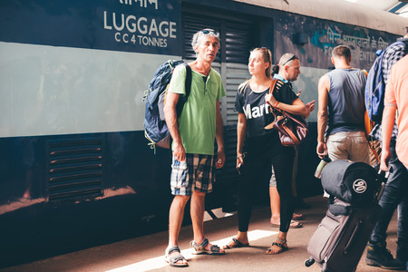 Professional video advertising, video shooting scene at Vasco da Gama railway station, Goa, India.のeditorial素材