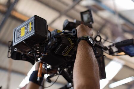 Professional video advertising, video shooting scene at Vasco da Gama railway station, Goa, India.の写真素材