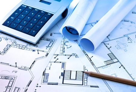 Blueprints and Calculatorの写真素材