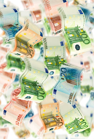 A picture full of fluttering euro notes の写真素材