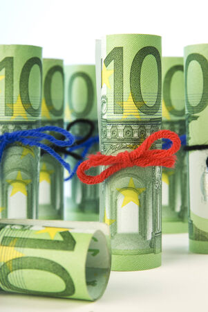 Large number of rolled hundred euro billsの写真素材