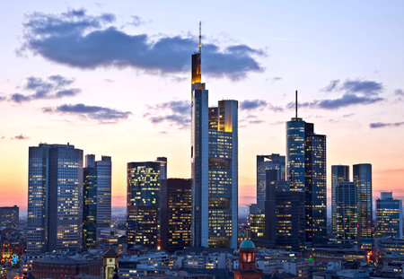 View of the skyline of Frankfurt am Main at nightのeditorial素材