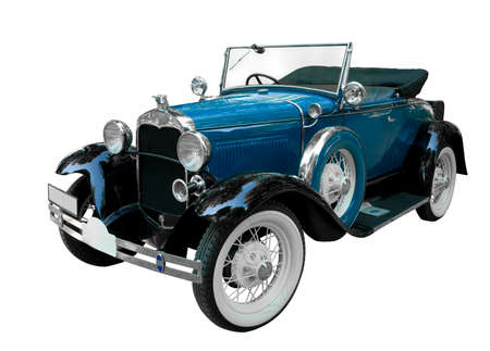 Blue vintage car with the roof open