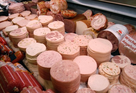 Detail of a meat counter in a supermarket 