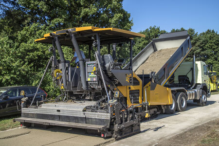 Paver on road construction