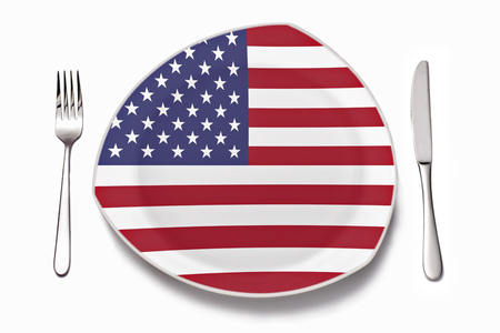 Plate with american flag and cutleryの写真素材