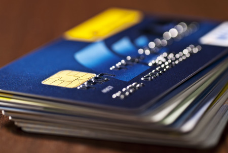 Close-up of stacked credit cards.の写真素材