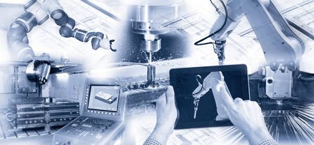 Modern industry with robots, computers and CNC machinesの写真素材