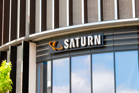 Logo of a Saturn electronics store at the Skyline Plaza shopping mall in Frankfurt
Frankfurt, Hesse/Deutschland - July 13 2019のeditorial素材