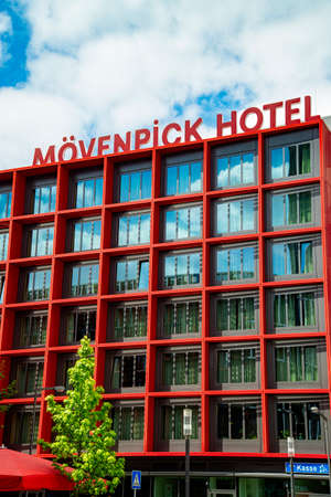 Facade of the M?venpick Hotel in Frankfurt am Main. Frankfurt, Hesse / Germany - July 13 2019のeditorial素材
