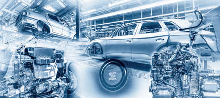 Production in the automotive industry with car bodies and a plug-in hybrid and an electric motor