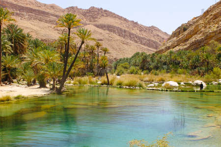 landscape view of wadi bani khalid muscat omanの写真素材